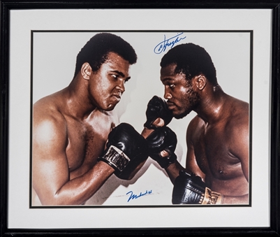 Muhammad Ali & Joe Frazier Dual Signed 16x20 Stare Down Photo In 26x22 Framed Display (Beckett)